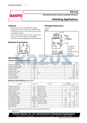 FC112 datasheet - NPN Epitaxial Planar Silicon Composite Transistor Switching Applications