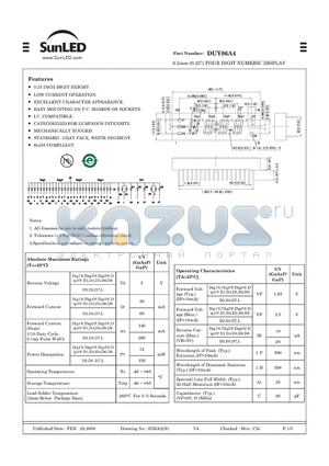 DUY06A4 datasheet - 6.2mm (0.25) FOUR DIGIT NUMERIC DISPLAY