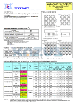 KWM-30881A62 datasheet - 8 x 8 Dot Matrix (3.0mm Dot) Multi-Color LED Display