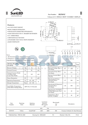 DUY07C datasheet - 7.62mm (0.3) SINGLE DIGIT NUMERIC DISPLAY