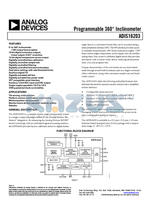 ADIS16203/PCBZ datasheet - Programmable 360 Inclinometer