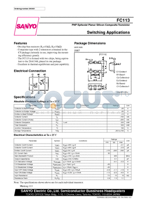 FC113 datasheet - PNP Epitaxial Planar Silicon Composite Transistor Switching Applications