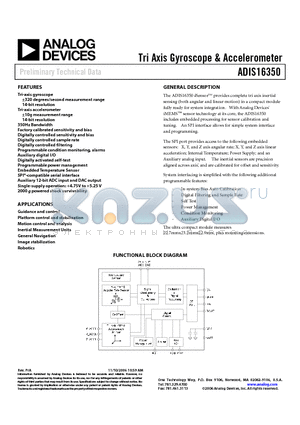 ADIS16350/PCBZ datasheet - Tri Axis Gyroscope & Accelerometer
