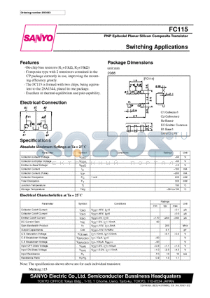 FC115 datasheet - PNP Epitaxial Planar Silicon Composite Transistor Switching Applications