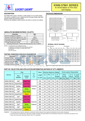 KWM-37881 datasheet - 8 x 8 Dot Matrix (3.7mm Dot) LED Display
