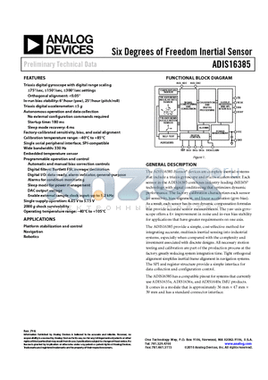ADIS16385 datasheet - Six Degrees of Freedom Inertial Sensor