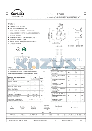 DUY09C datasheet - 9.14mm (0.36) SINGLE DIGIT NUMERIC DISPLAY