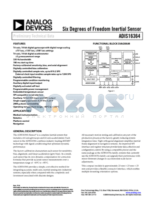 ADIS16364/PCBZ datasheet - Six Degrees of Freedom Inertial Sensor
