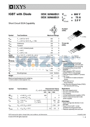 IXKX50N60BU1 datasheet - IGBT with Diode