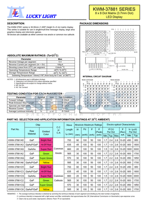 KWM-37881AS datasheet - 8 x 8 Dot Matrix (3.7mm Dot) LED Display