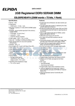 EBJ20RE4BAFA datasheet - 2GB Registered DDR3 SDRAM DIMM