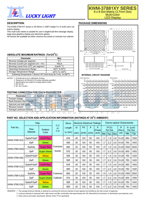 KWM-37881ASG datasheet - 8 x 8 Dot Matrix (3.7mm Dot) Multi-Color LED Display