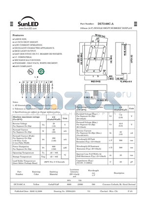 DUY100C-A datasheet - 100mm (4.0) SINGLE DIGIT NUMERIC DISPLAY