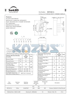 DUY10C-A datasheet - 10.16mm (0.4) SINGLE DIGIT NUMERIC DISPLAY