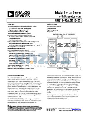 ADIS16405BMLZ datasheet - Triaxial Inertial Sensor with Magnetometer