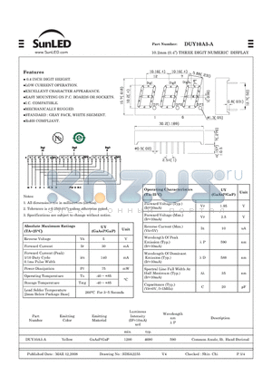 DUY10A3-A datasheet - 10.2mm (0.4) THREE DIGIT NUMERIC DISPLAY