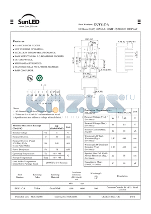 DUY11C-A datasheet - 10.92mm (0.43) SINGLE DIGIT NUMERIC DISPLAY
