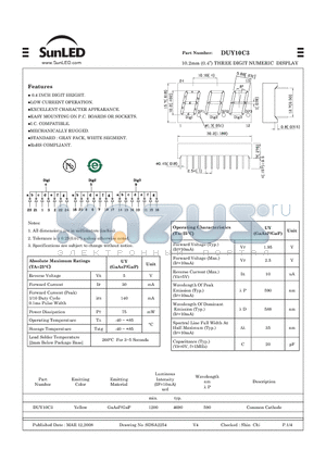 DUY10C3 datasheet - 10.2mm (0.4) THREE DIGIT NUMERIC DISPLAY