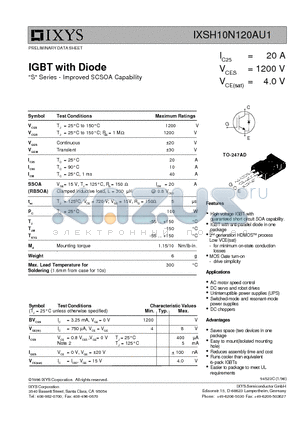 IXSH10N120AU1 datasheet - IGBT with Diode