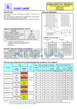 KWM-50571A26 datasheet - 5 x 7 Dot Matrix (5.0mm Dot) Multi-Color LED Display