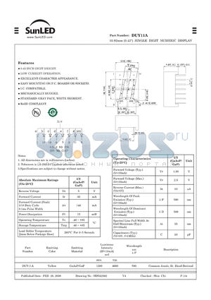 DUY11A datasheet - 10.92mm (0.43) SINGLE DIGIT NUMERIC DISPLAY