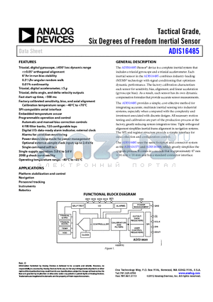 ADIS16485 datasheet - Six Degrees of Freedom Inertial Sensor