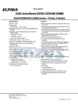 EBJ21EE8BAWA-DJ-E datasheet - 2GB Unbuffered DDR3 SDRAM DIMM