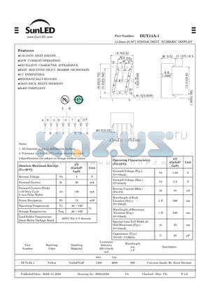DUY14A-1 datasheet - 14.2mm (0.56) SINGLE DIGIT NUMERIC DISPLAY