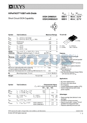 IXSH24N60AU1 datasheet - HiPerFASTTM IGBT with Diode