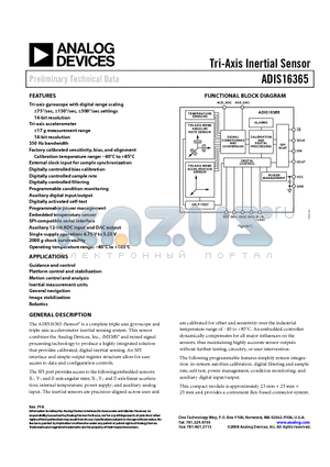 ADIS16365/PCBZ datasheet - Tri-Axis Inertial Sensor