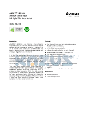 ADJD-S371-QR999 datasheet - Miniature Surface-Mount RGB Digital Color Sensor Module
