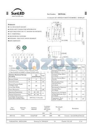 DUY13A datasheet - 13.2mm(0.52) SINGLE DIGIT NUMERIC DISPLAY