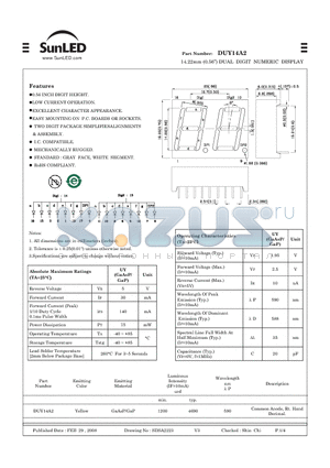 DUY14A2 datasheet - 14.22mm (0.56) DUAL DIGIT NUMERIC DISPLAY