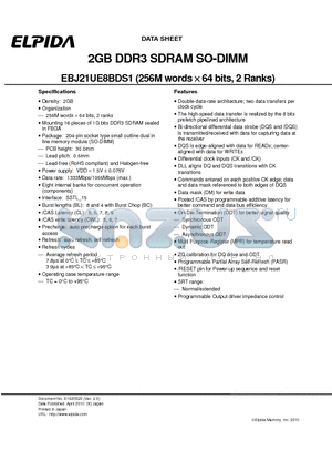 EBJ21UE8BDS1-AE-F datasheet - 2GB DDR3 SDRAM SO-DIMM