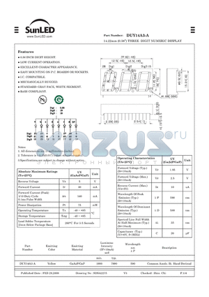 DUY14A3-A datasheet - 14.22mm (0.56) THREE DIGIT NUMERIC DISPLAY