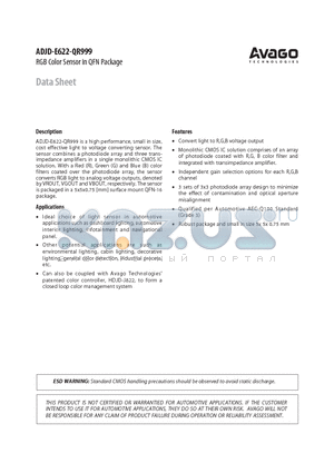 ADJD-E622-QR999 datasheet - RGB Color Sensor in QFN Package