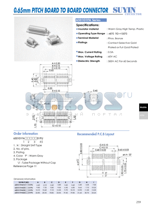 650101FA datasheet - 0.65mm PITCH BOARD TO BOARD CONNECTOR