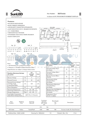 DUY14A4 datasheet - 14.22mm (0.56) FOUR DIGIT NUMERIC DISPLAY