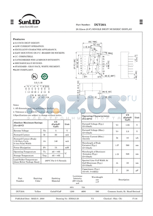 DUY20A datasheet - 20.32mm (0.8) SINGLE DIGIT NUMERIC DISPLAY