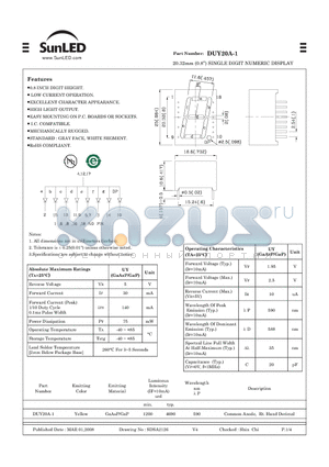 DUY20A-1 datasheet - 20.32mm (0.8) SINGLE DIGIT NUMERIC DISPLAY