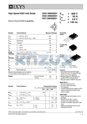 IXSK30N60BD1 datasheet - High Speed IGBT with Diode