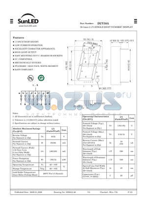 DUY38A datasheet - 38.1mm (1.5) SINGLE DIGIT NUMERIC DISPLAY