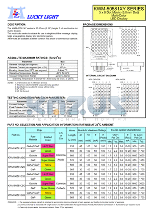 KWM-50581ASG datasheet - 5 x 8 Dot Matrix (5.0mm Dot) Multi-Color LED Display