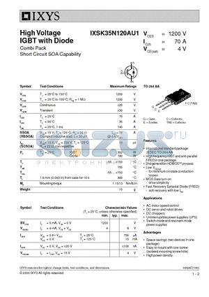 IXSK35N120AU1 datasheet - High Voltage IGBT with Diode