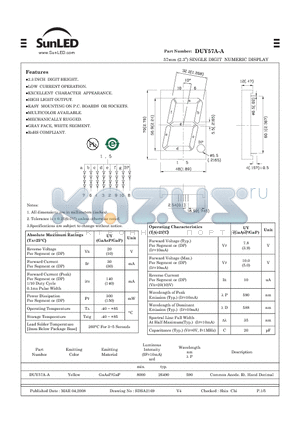 DUY57A-A datasheet - 57mm (2.3) SINGLE DIGIT NUMERIC DISPLAY