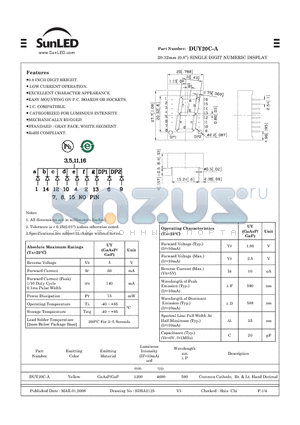 DUY20C-A datasheet - 20.32mm (0.8) SINGLE DIGIT NUMERIC DISPLAY