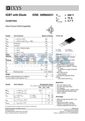 IXSK50N60AU1 datasheet - IGBT with Diode