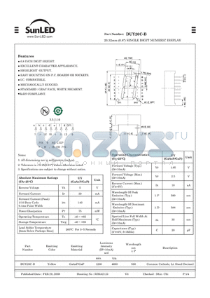 DUY20C-B datasheet - 20.32mm (0.8) SINGLE DIGIT NUMERIC DISPLAY