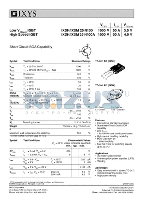 IXSM25N100 datasheet - Low VCE(sat) IGBT, High Speed IGBT