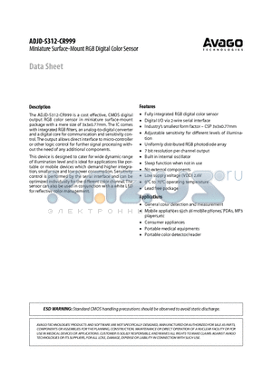 ADJD-S312-CR999 datasheet - Miniature Surface-Mount RGB Digital Color Sensor